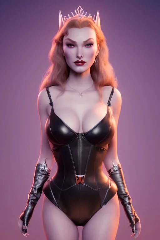 Veronica Lake as evil queen in black leather, busty, cleavage, curvy, angry, stern look. character design by cory loftis, fenghua zhong, ryohei hase, ismail inceoglu and ruan jia. unreal engine 5, artistic lighting, highly detailed, photorealistic, fantasy