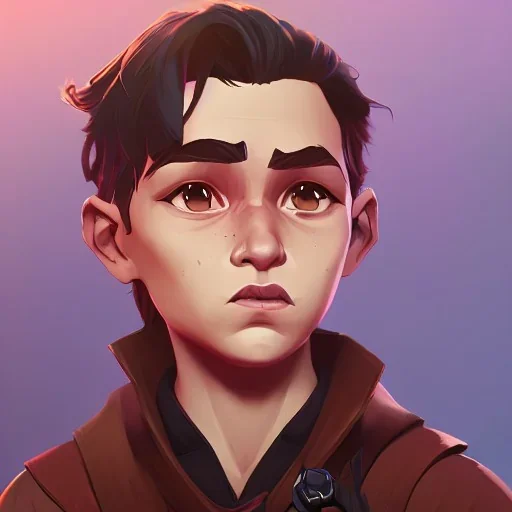 Portrait of a handsome brown haired little warlock kid by Nick Harris