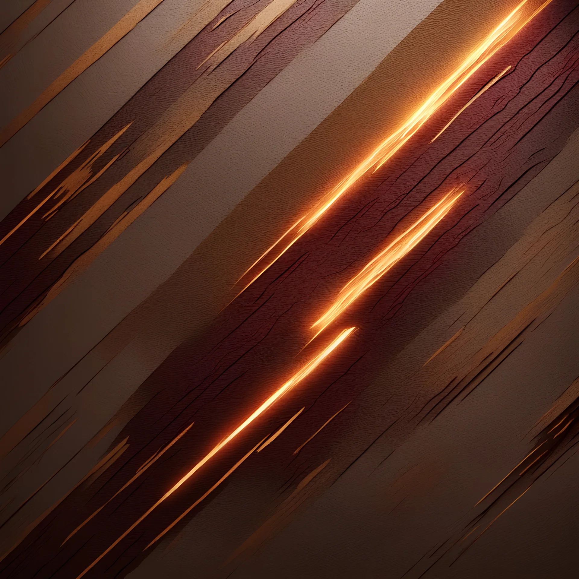 Hyper Realistic Bright-Glowing-Golden-Diagonal-Lines on rustic-brown-&-maroon wall with embers