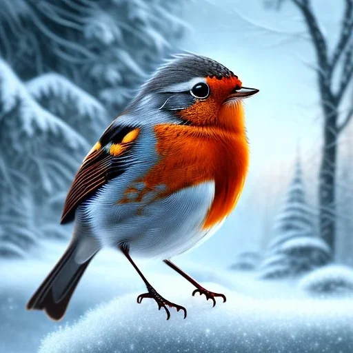 steampunk portrait of a cute robin bird wearing a winter coat, winter, high-quality, fine-detail, intricate, digital art, detailed matte, cold lighting, illustration