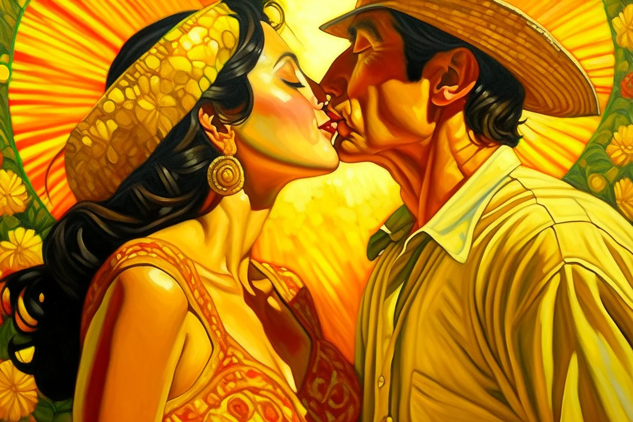 mexican woman and man kissing painting neoclassism whole body zoom the sun