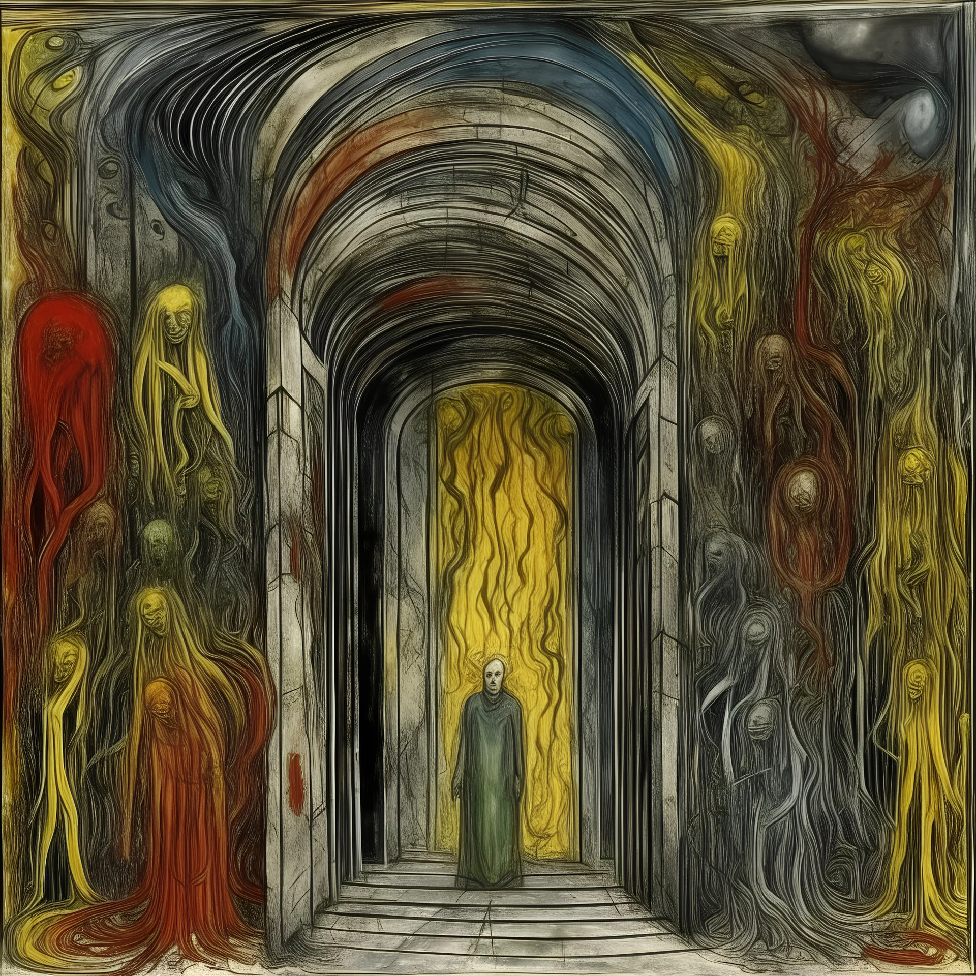 The non anthropomorphic lost souls pass through the monstrous entrance to hell by Jasper Johns, infinite sadness, delusion, end of hopes