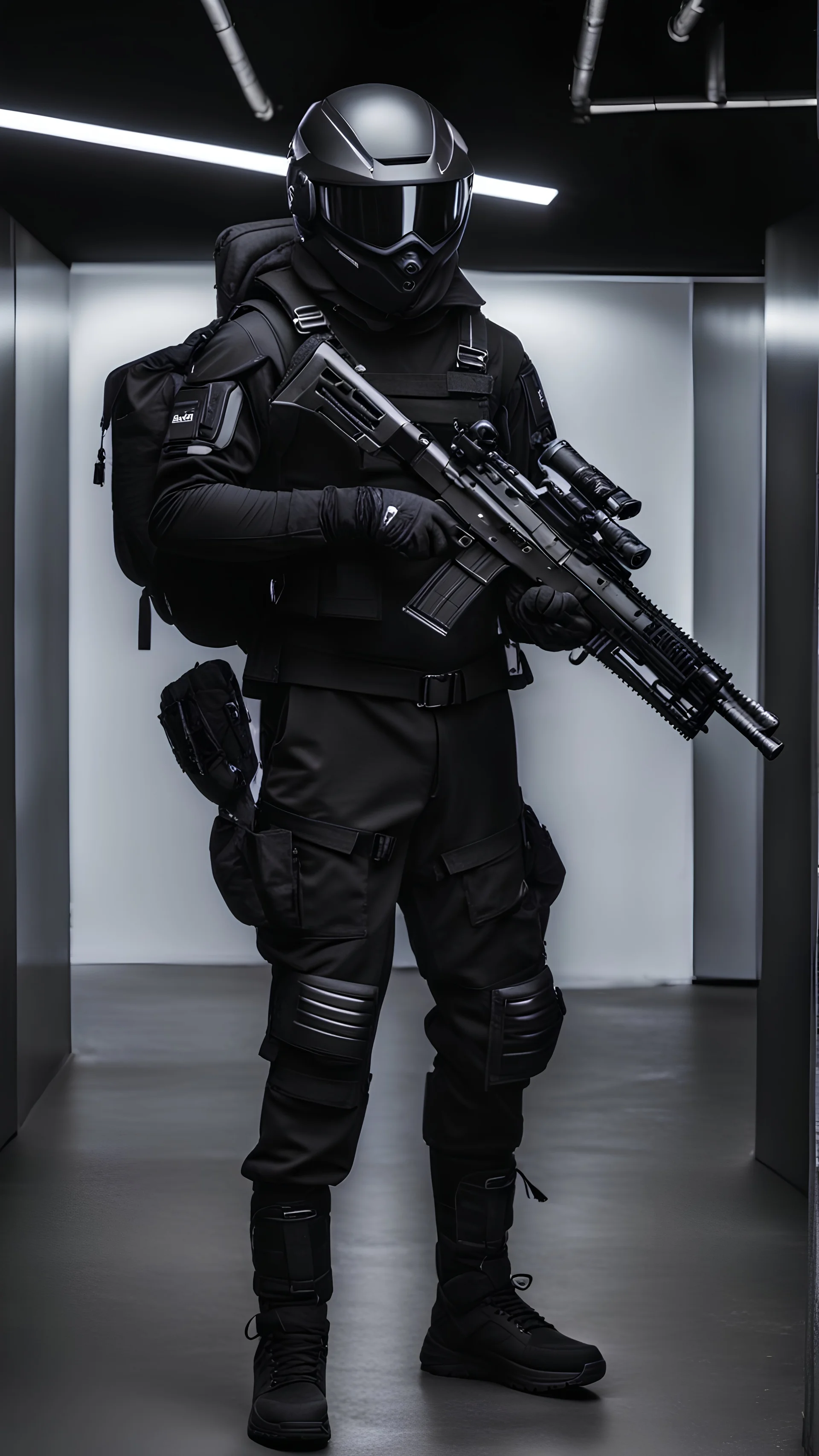 Futuristic soldier from saudi arabia wearing black tactical gear