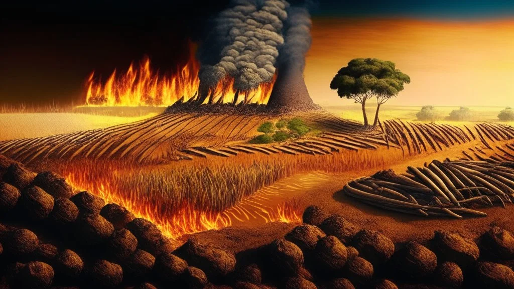 neolithic landscape with agriculture fire on plantation