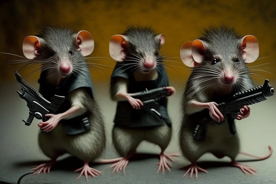 lifelike hairy rats with guns (like in the pulp fiction)