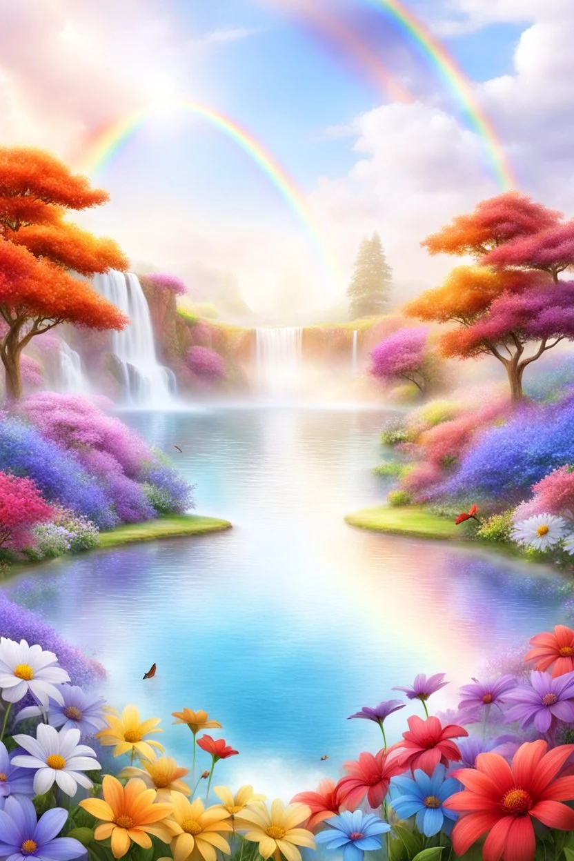 fantastic,Beautiful garden, flowers,rainbows,cascades