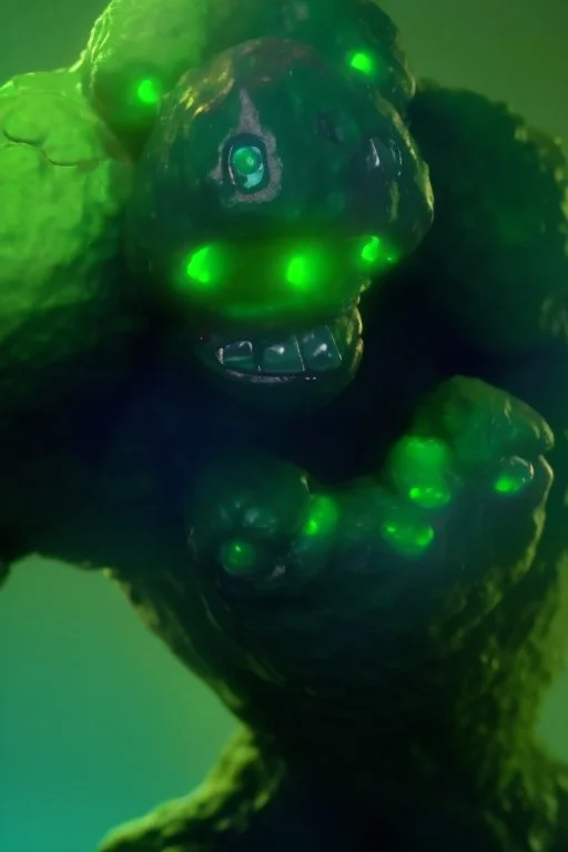 mutated green stone golem with a red tumor corrupted