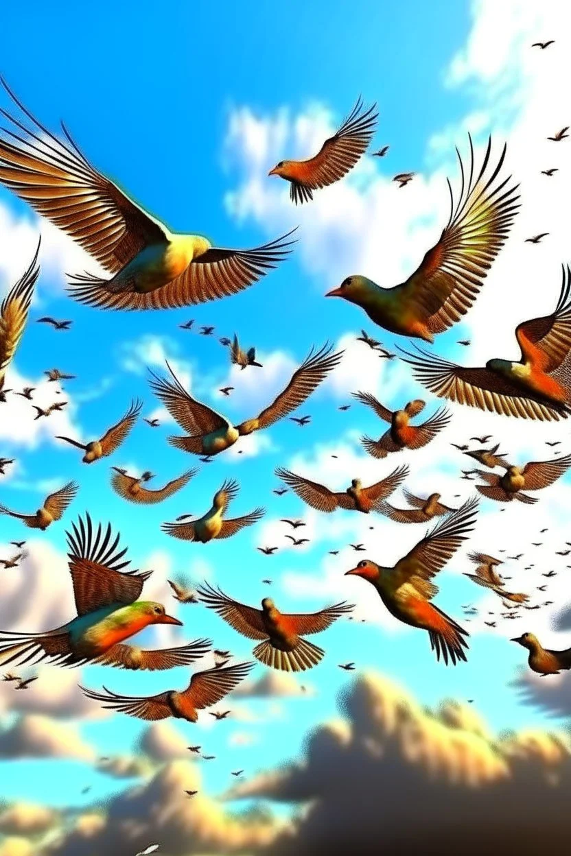 Generate an image of beautiful birds flying on the sky