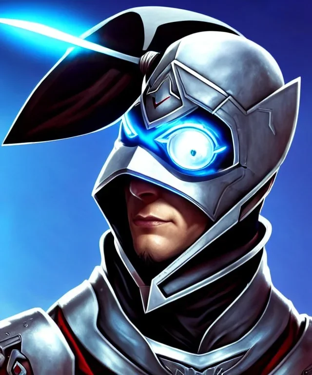 cyber ninja, visor, overwatch, metal armor, guy, assasins creed sword, mask over mouth