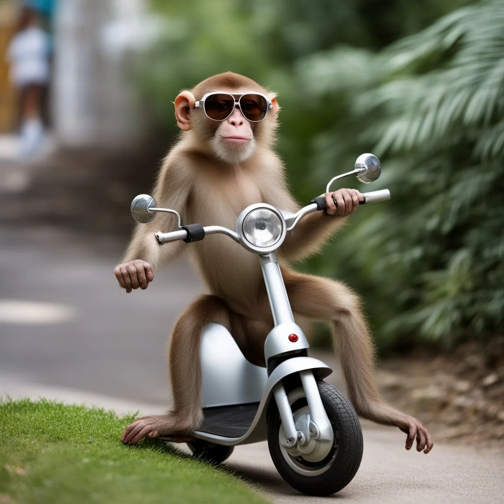 Monkey riding a scooter with sunglasses