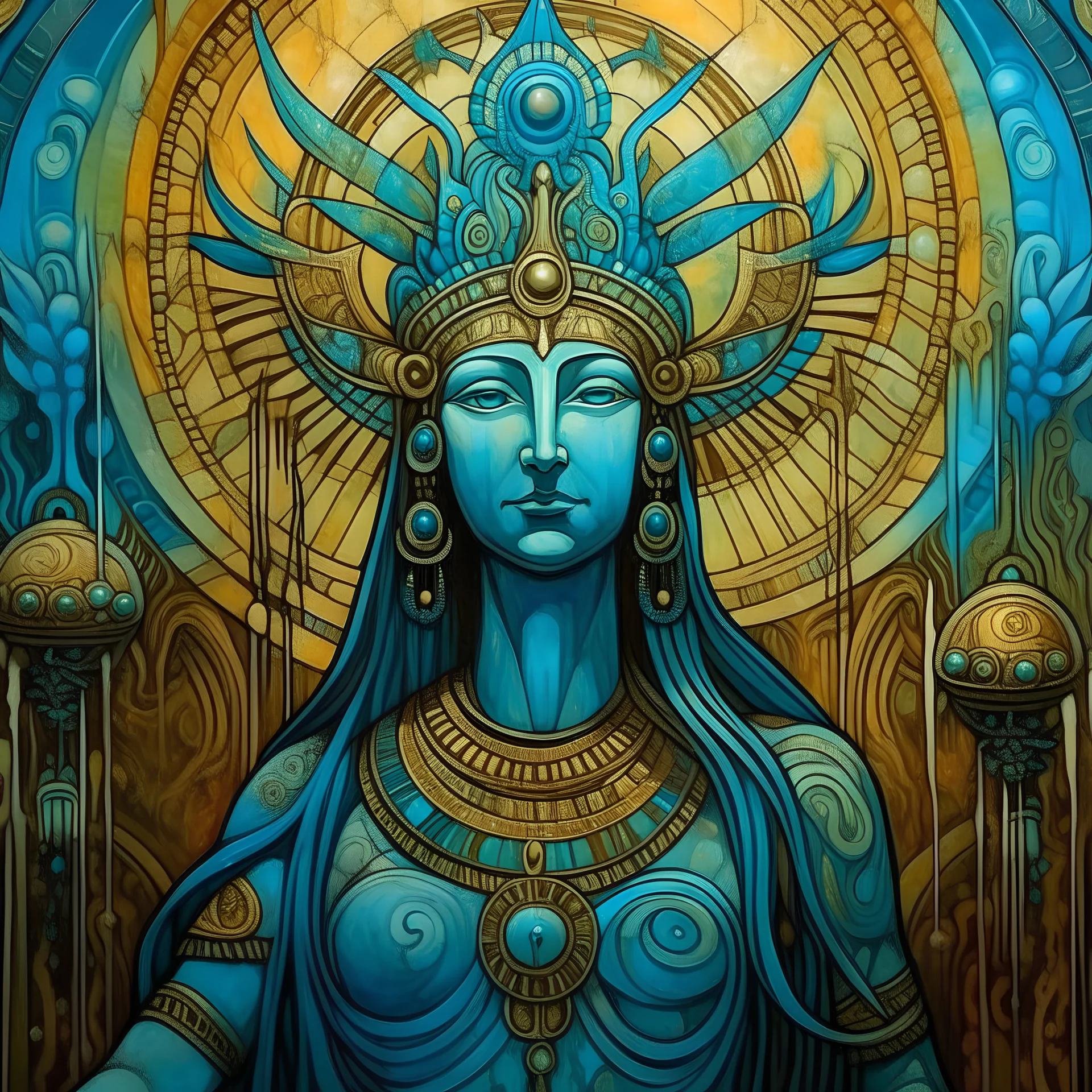 ancient alien goddess, goddess of water, depiction, church fresco style, detailed, vivid