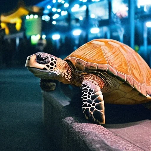 turtle in the amusement park in the middle of the night