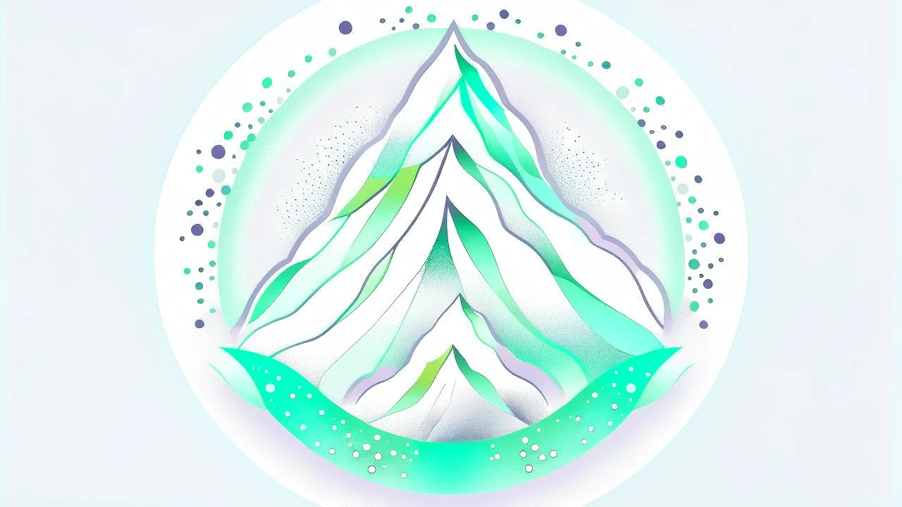 Craft a unique logo blending breathwork symbols with visuals like a mountain or ice-inspired elements. Use a palette of light green, soft blue, white, and hints of ice blue. Convey serenity, education, therapy, and innovation, appealing to a diverse audience. Capture the brand values of balance, serenity, experience, transformation, and mindfulness in a distinctive and memorable design.