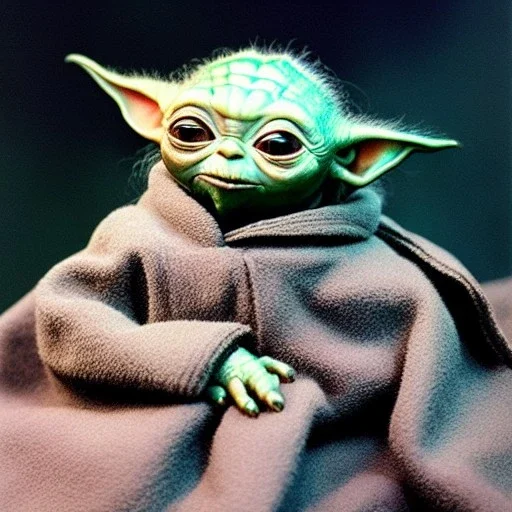 super photorealistic studio photo of a sweet female baby yoda in star wars by Annie Leibovitz, intricate, highly detailed, sharp focus, cinematic lighting,