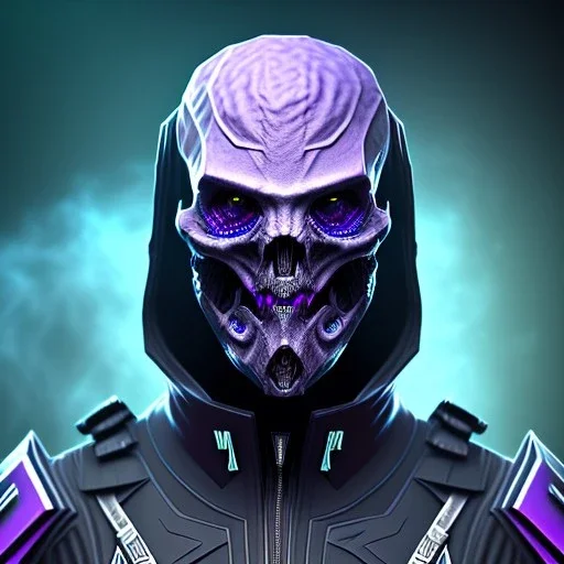 full body undead purple masked villain in galaxy, teal and purple smoke, detailed, realistic, 4k