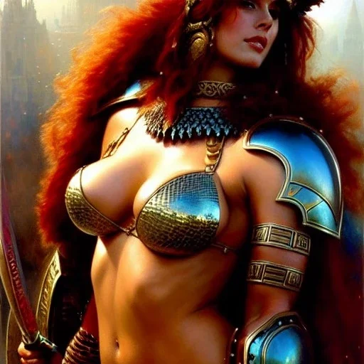 portrait 'beautiful Sexy Extra busty RedSonja naked ',ancient metal armor and Helmet ,painting by gaston bussiere, greg rutkowski, yoji shinkawa, yoshitaka amano, tsutomu nihei, donato giancola, tim hildebrandt, oil on canvas, cinematic composition, extreme detail,fit full head inside picture,32k