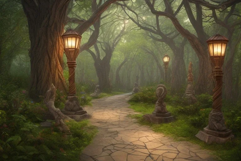 wooded stone lantern path forest