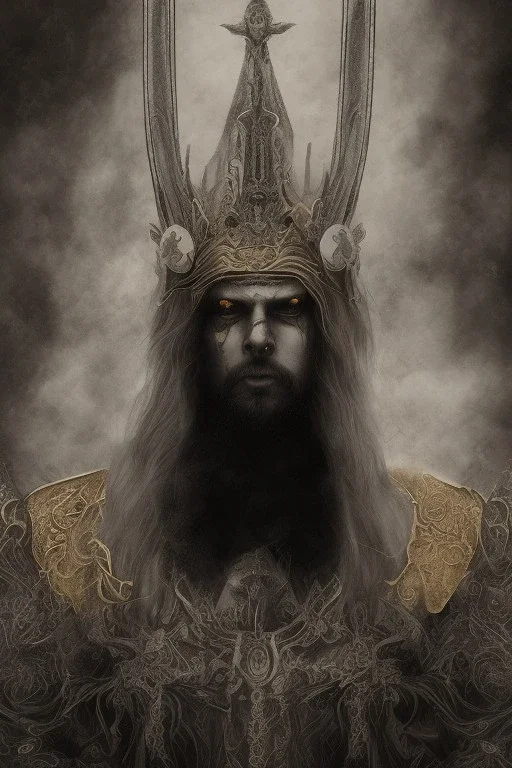 Realistic anime black metal corpsepaint god with golden crown