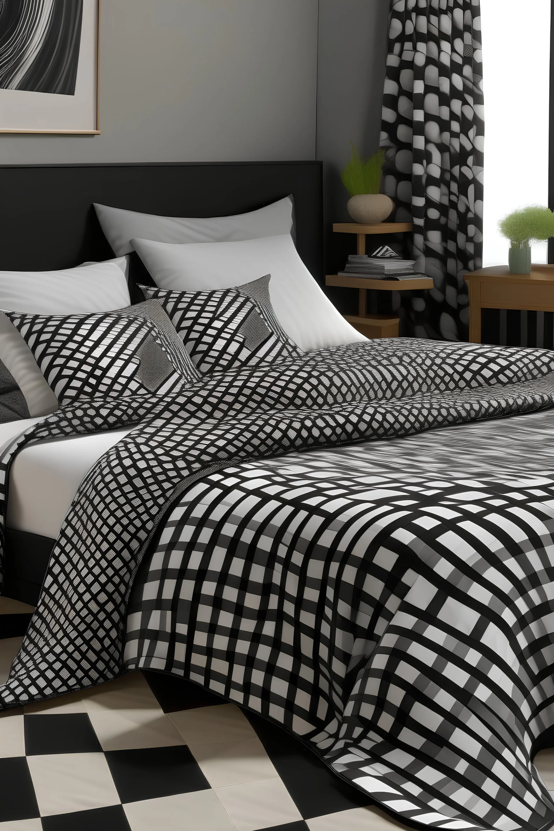 Printed grey and black optical illusion duvet