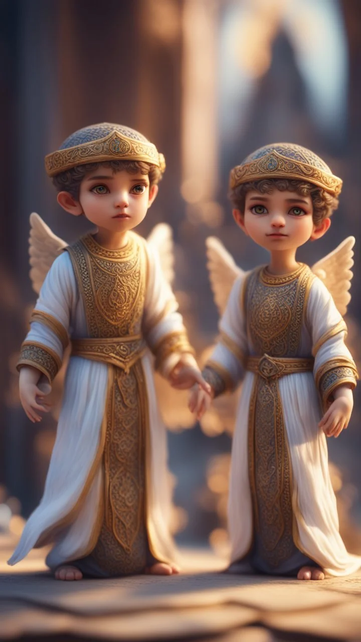 Harut and Marut are a pair of angels mentioned in the Quran Surah 2:102. They are said to tempt humans by teaching them the arts of sorcery, bokeh like f/0.8, tilt-shift lens 8k, high detail, smooth render, down-light, unreal engine, prize winning