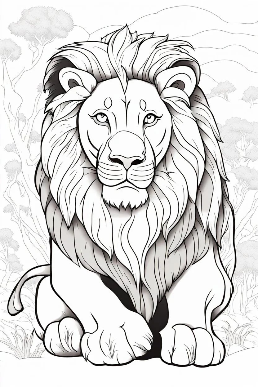 coloring page for kids, lion, thick outline, low details, no shading, no color