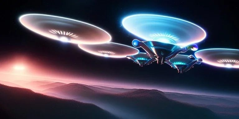 extra-terrestrial, 8K, photo realistic, highly detailed, lught ufo, light colors