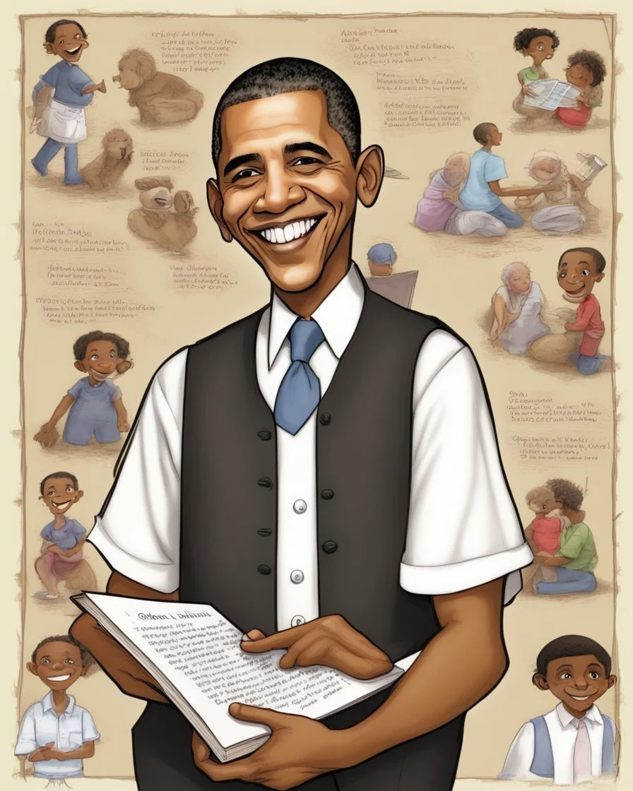 Storybook character, Barack Obama, full body, for children story books