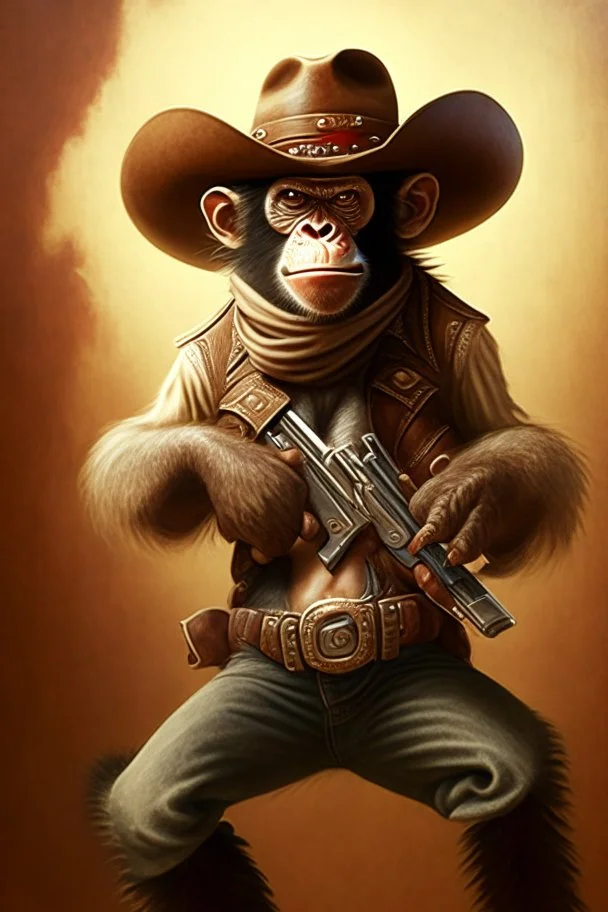 A monkey cowboy with 2 guns