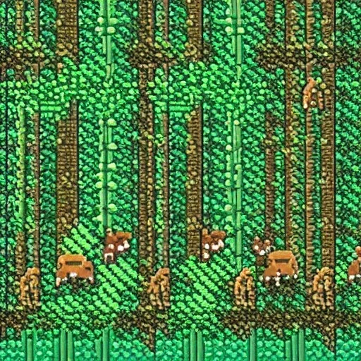 escena de un bosque jungla en pixel art