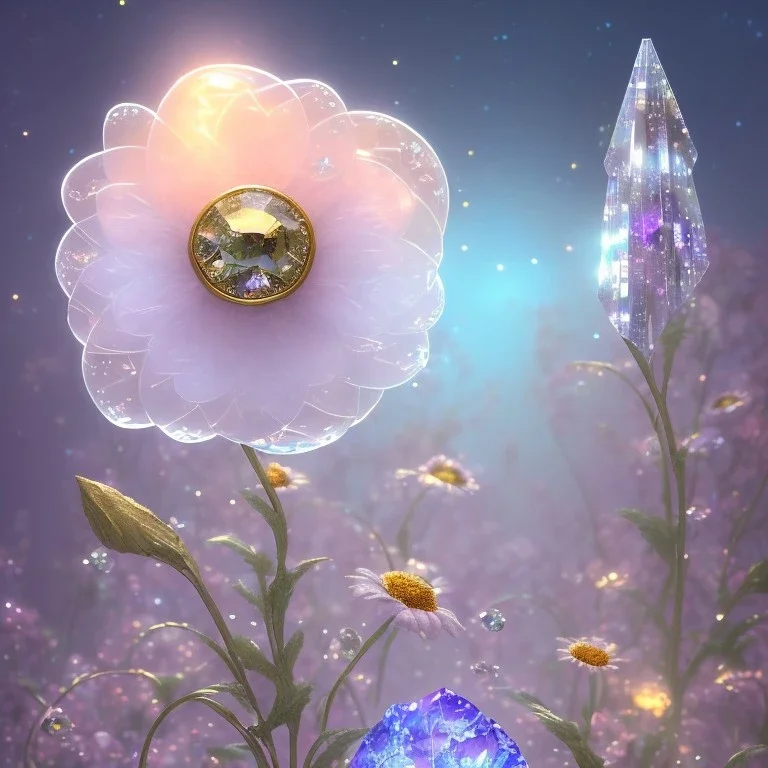 one big crystal subtle flower in a galactic ambiance with a beautiful fairy, transparent petals, delicate colors, in the foreground, full of details, smooth，soft light atmosphere, light effect，vaporwave colorful, concept art, smooth, extremely sharp detail, finely tuned detail, ultra high definition, 8 k, unreal engine 5, ultra sharp focus