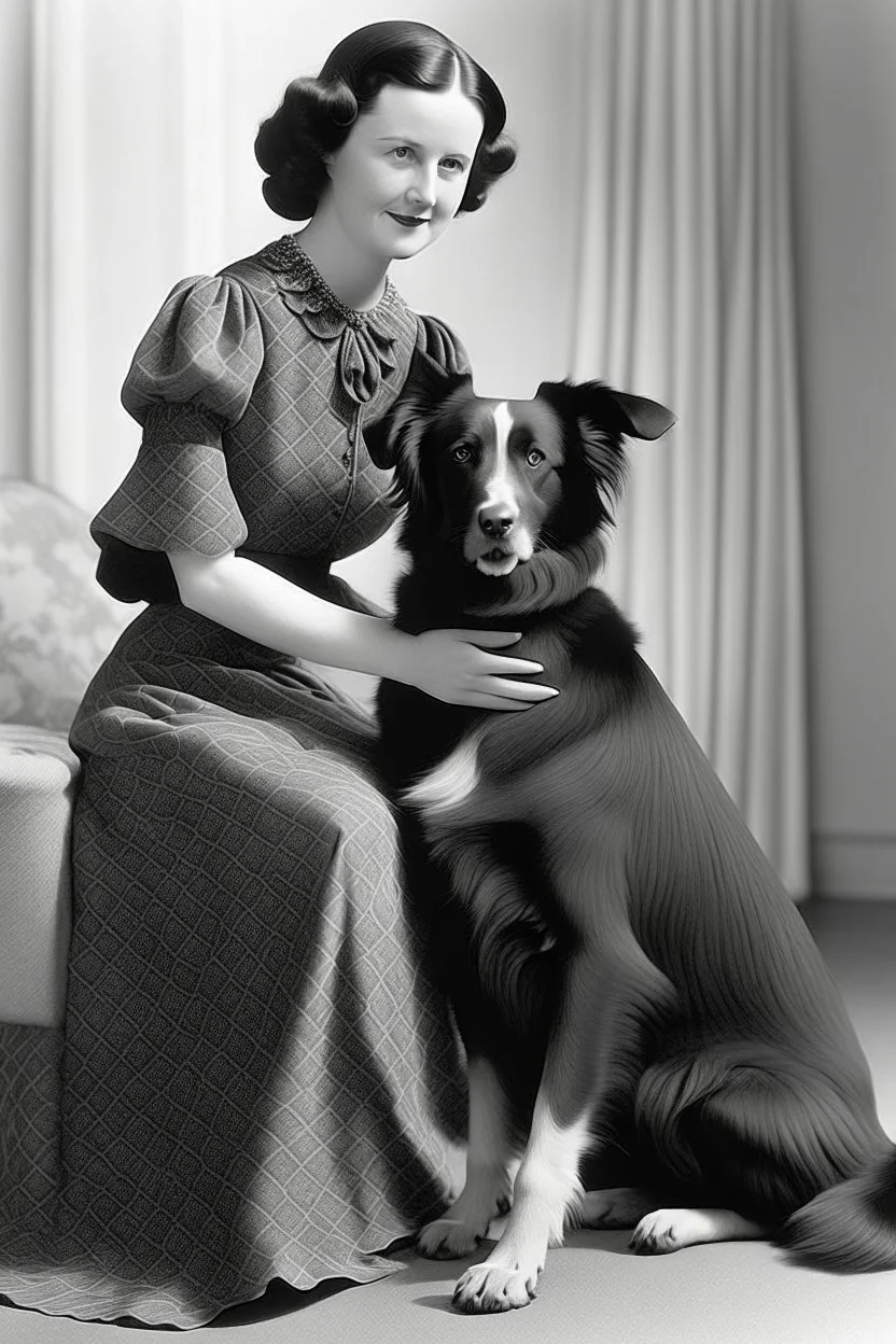 a lady with a dog double size than her