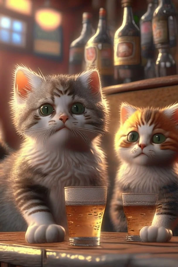 Cute CGI cats in a pub