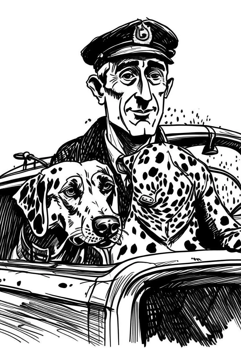 Ink sketch of a taxi driver with head of a dalmatian