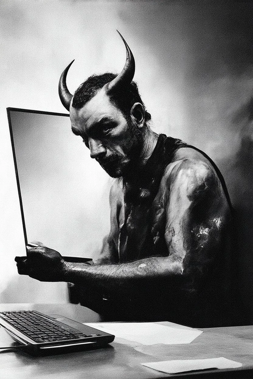 solana king liquidation flush devil in a dark room looking at computer oracle of delphi seeing the future in the style of surrealism black and white