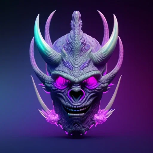 oni purple mask in galaxy, teal and purple smoke, detailed, realistic, 4k