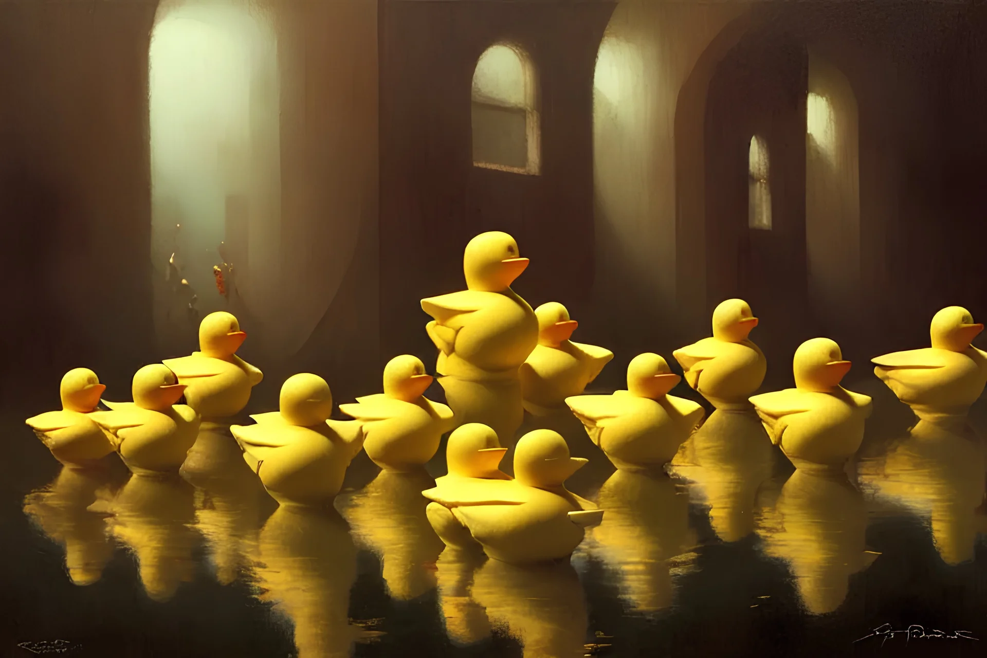 Rubber ducks, Odd Nerdrum greg rutkowski ,rossdraws Artgerm Martin Wittfooth, Luigi Spano, Mandy Jurgens, irina French