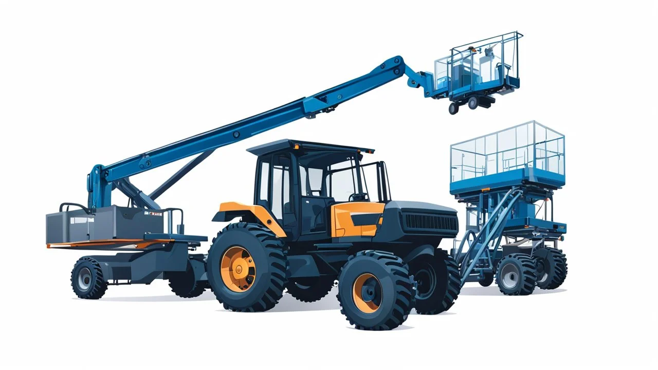 a generic Boom-lift, tractor and scissor-lift on a white background. Smooth vector