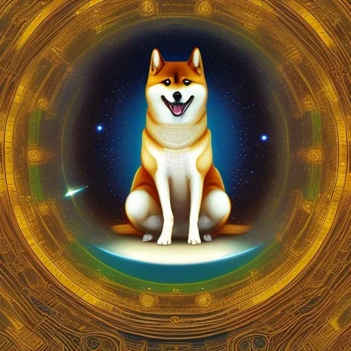 third eye ascension shiba inu doge with heaven glowing aura Q anon galaxy