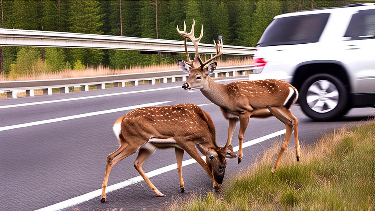 upset lady points gun at sleeping deer on the highway