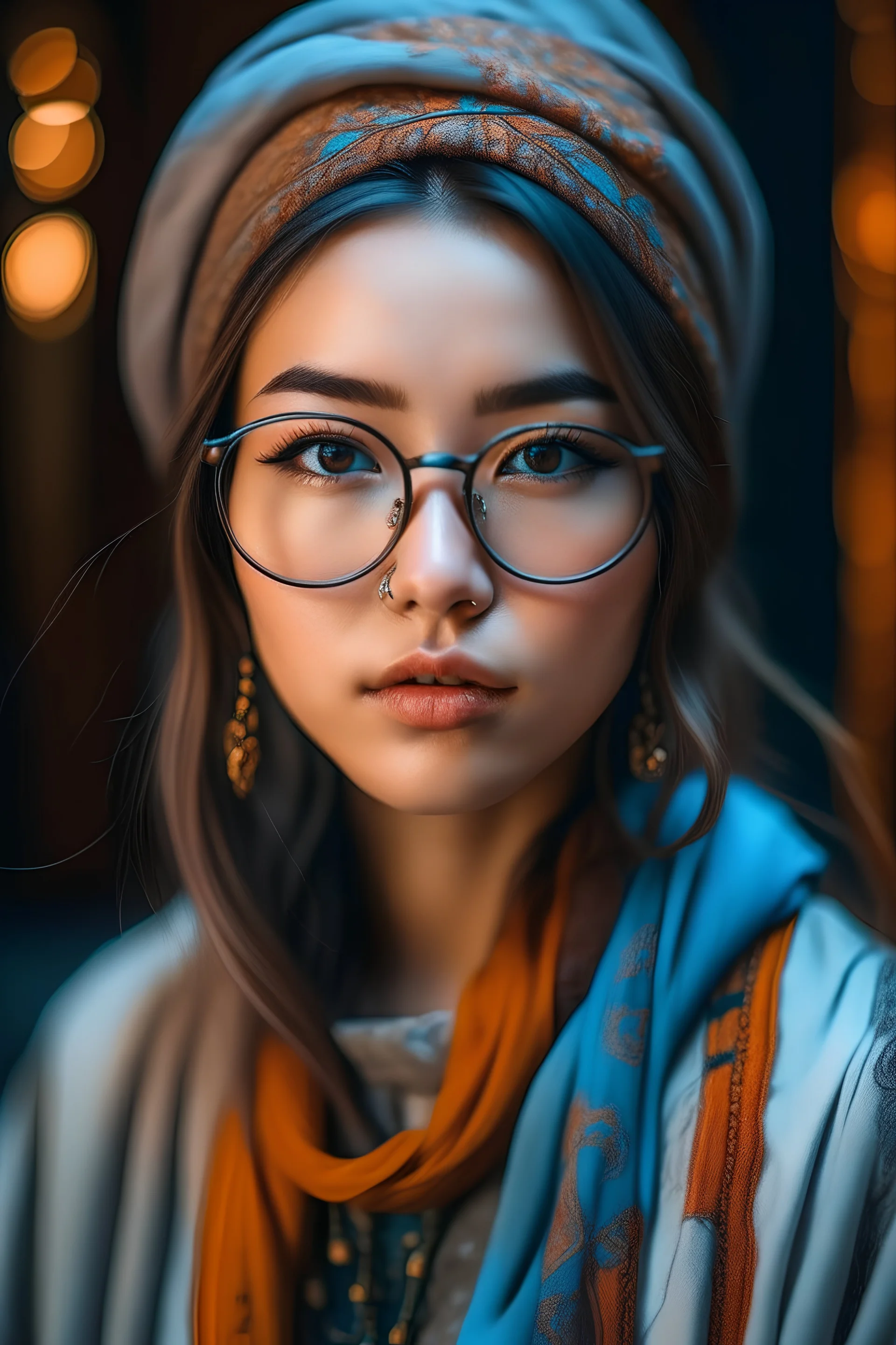 a girl with highlights wearing glasses and thats uyghur and morrocan