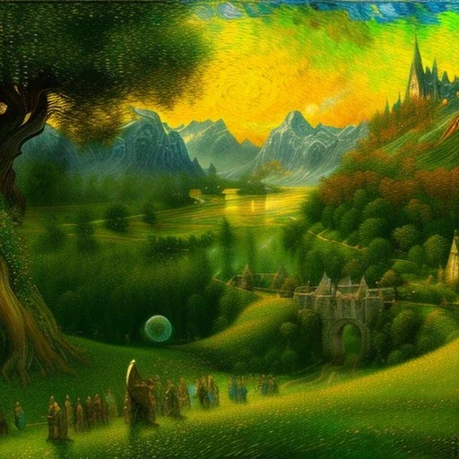 Epic Drawing of scenery of The LOTR estilo Van Gogh 4k