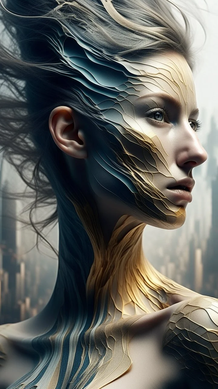 Create a visually striking iPhone wallpaper that blends abstract and natural elements. The scene should feature a vibrant, flowing mix of swirling colors and geometric patterns, with soft gradients transitioning into organic shapes like flowing water or clouds. Incorporate splashes of metallic gold or silver accents that catch the light, creating a dynamic yet serene composition. The overall aesthetic should evoke creativity, calmness, and elegance, with a modern, painterly feel.fine line draw