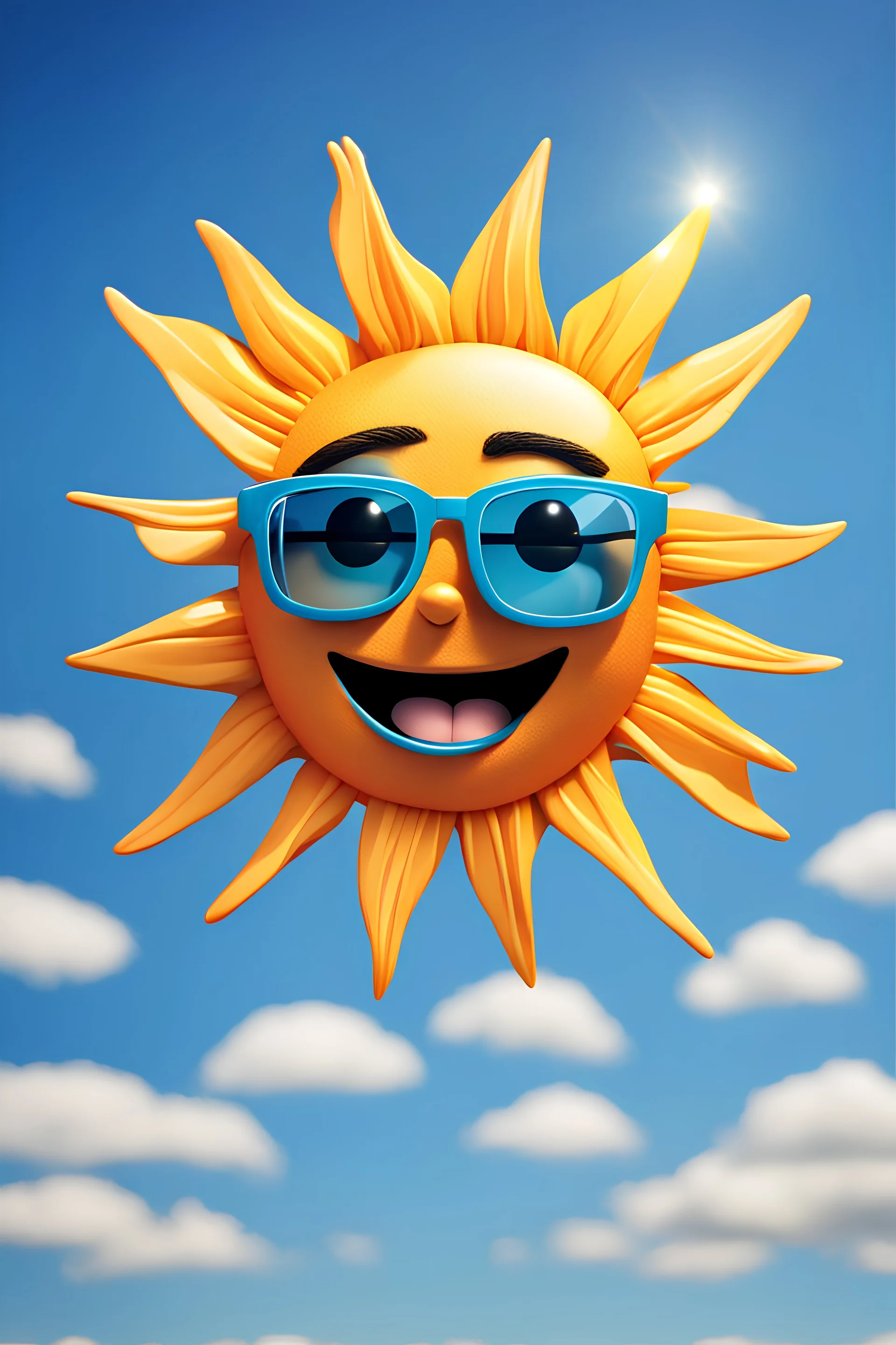 Happy SUN with square shape glasses, blue sky background, with Text "Sorry for staring but you look amazing"