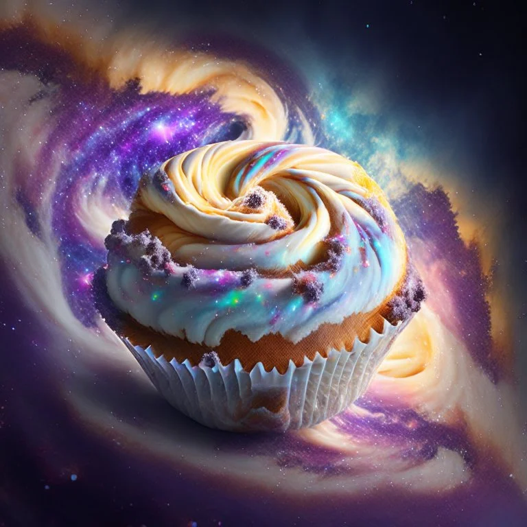 galactic muffin in space, cosmic cream vortex, 8k resolution, photorealistic, ultra detailed