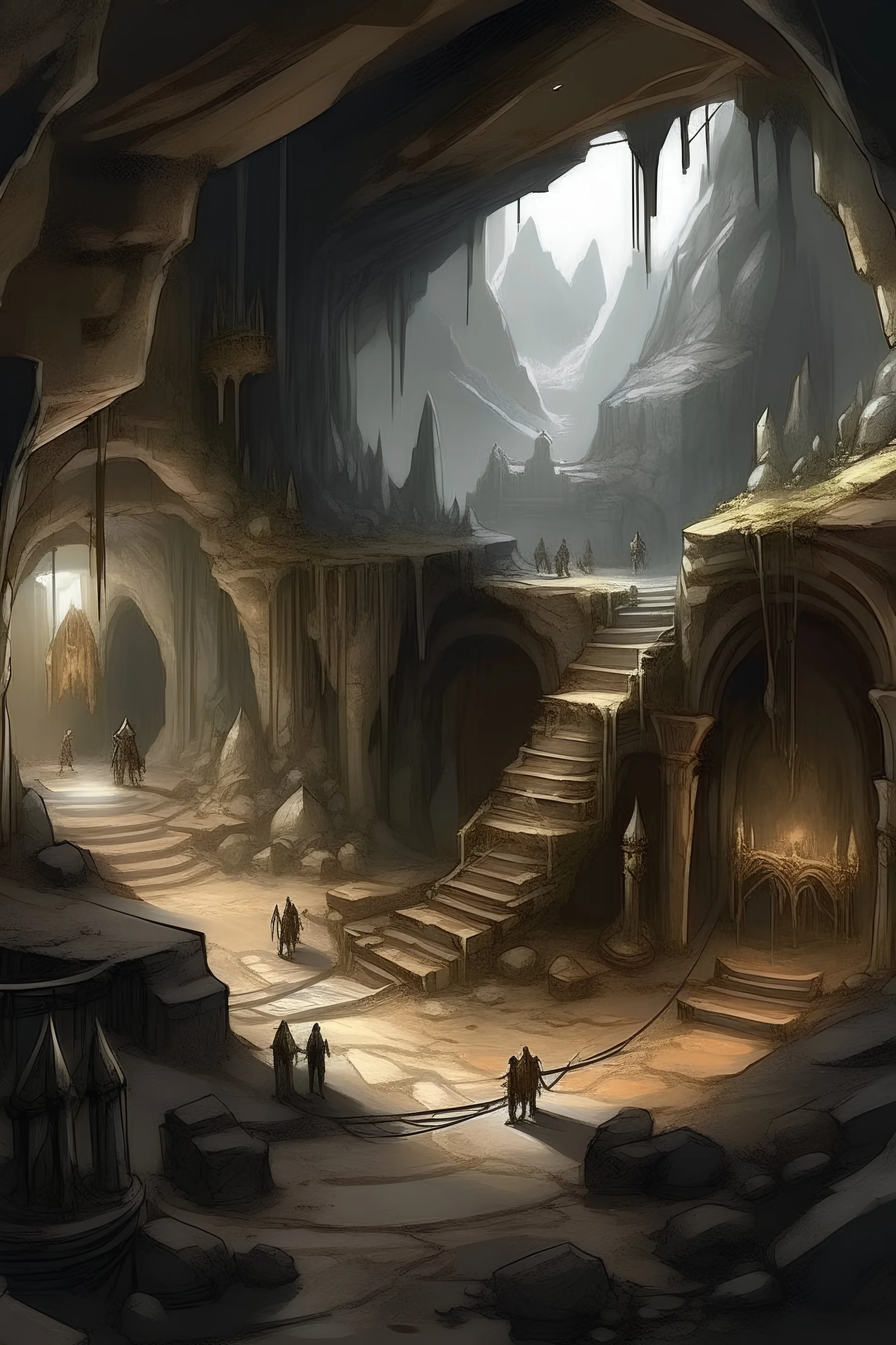 The kingdom of Darv is a network of underground passages and enormous caves that can span up to several kilometers, wherein the Dwarven race resides
