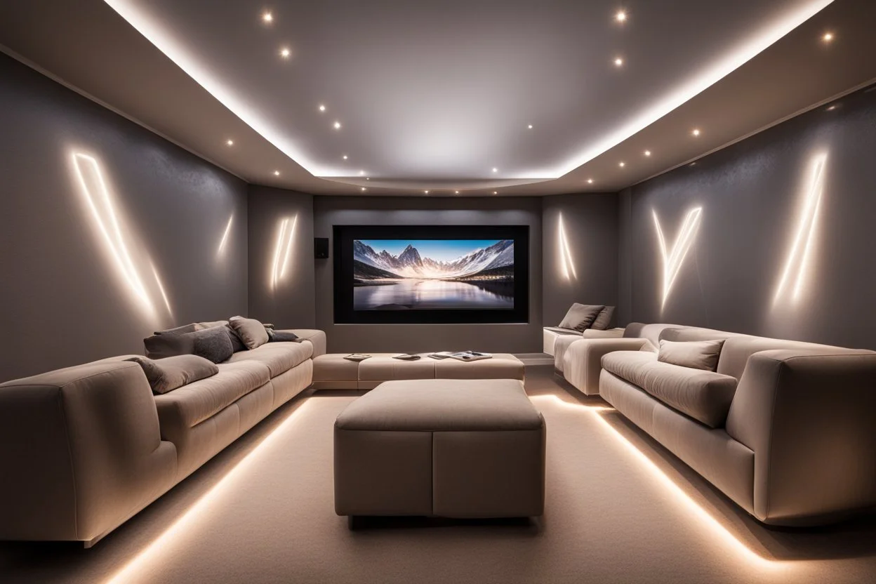 dedicated home cinema room with LED lighting in the walls make sure the room is completely symmetrical