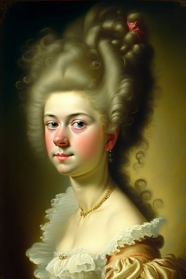 Potrait of young woman as rococo oil panting no rambut as