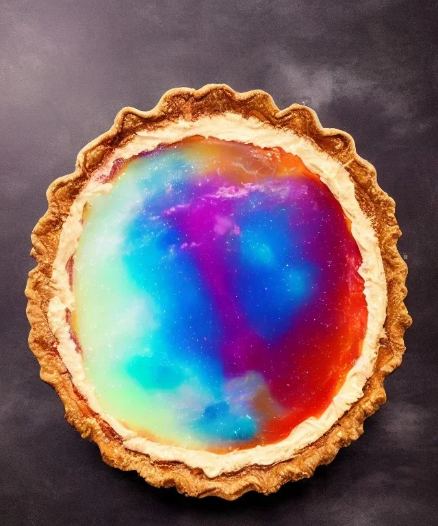 Photorealistic slice of cosmic jelly pie on a platter