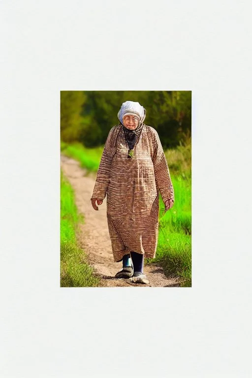 old russian woman outside of her shack on a mountain