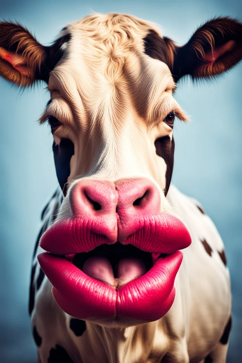 cow with big lipstick mouth, big lips